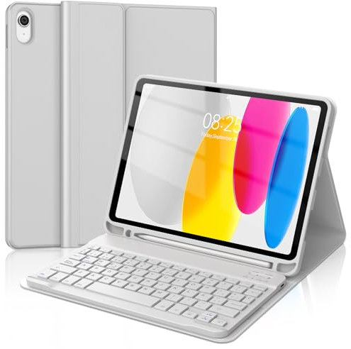 WAVATA Funda con Teclado para iPad 10ª Generación 2022/ A16 11 Pulgadas 2025, Teclado Bluetooth Desmontable para iPad 10.9 Pulgadas A2696/A2777/A2757, Español– Gris Claro