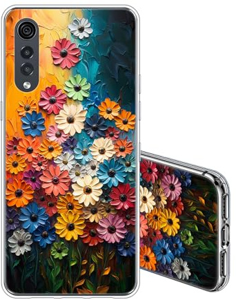 JEZSTHAI Handyhülle Kompatibel mit LG Velvet 4G/5G Hülle Silikon Transparente Stoßfeste Kratzfeste Anti-Gelb Weiche Dünne TPU Rückseite Schutzhülle für Damen,Margeriten Blumen