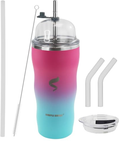 Simple Drink 20Oz Insulated Tumbler with Straw and Lid, Stainless Steel Coffee Cup, Double Wall Vacuum Travel Mug,Spill Proof Iced Coffee Tumbler, Beach Tumbler, Green Red Tumbler