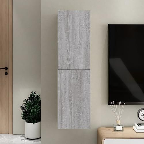 TV-Ständer mit weißem Lack, Wandmontage, Sonoma-Grau, 30,5 x 30 x 110 cm, perfekt für Wohnzimmer, Schlafzimmer und Heimdekoration