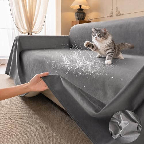 Loiion Waterproof Sofa Cover Anti Scratch Couch Protector Grey 300x180cm