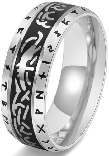 Jpltlvy Edelstahl-Vintage-Wikinger-Runenring Herrenschmuck im nordischen Stil – Geschenk