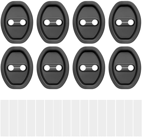 8pcs Car Door Lock Silicone Covers, for Noise Reduction and Silent Shock Absorption, Universal Thickened Latch Strike Guard Protectors for Most Vehicles (Black)