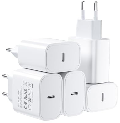 USB C 25W Ladegerät, 5er-Pack Schnellladegerät PD3.0 Stecker Typ C Handy Netzteil Wand-Ladegerät Kompatibel mit iPhone 16/16 Plus/15 Pro Max/15/15 Pro/Galaxy S24/S23/S22 (Ohne Ladekabel)