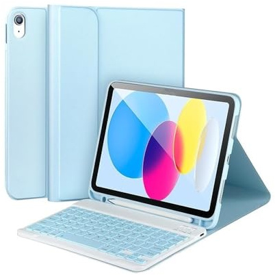 YSJX Tastatur mit Stiftfach, TPU-Lederhülle passend for Samsung Galaxy Tab S8 Ultra/S9 Ultra/S10 Ultra (14,6 Zoll)(Sky Blue+Keyboard)