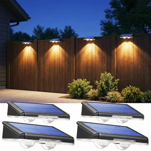LakiHomi Solarlampen für Außen, 4 Stück Solar Wandleuchte Aussen,3 Leuchtmodi IP65 Wasserdicht, Solar Decklichter für Aussen Garten Treppen, Zaun, Hof, Garten, Terrasse, Weg