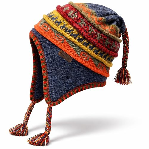 Alpaka Wollmütze Herren Damen – Warme Wintermütze aus Baby Alpaka – Handgemachte Ethno Strickmütze im Peru Stil mit Ohrenschutz für Outdoor, Ski, Reisen & kalte Wintertage – Weich & Atmungsaktiv
