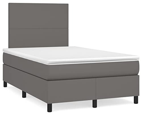 Yisssmeng Boxspringbett 120x200 cm Kunstleder Grau mit Taschenfederkernmatratze, Auflage, höhenverstellbarem Kopfteil Rückenkontur