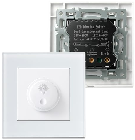 Interruptor Dimmer LED 220v, Regulador de Luz para LED | Regulables de 1–60W / Halógenos de 15–300W, Dimmable Switch Protección Segura, Sin Ruido