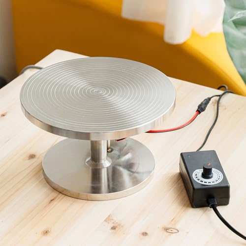 GYKOZY Tornio Elettrico per Ceramica - Piatto Girevole in Acciaio Inox da 20 cm, 0-120 Giri/Minuto, Ideale per scuole, Laboratori di Ceramica Fai-da-Te e studi