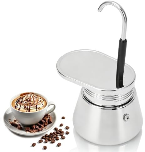 Mimdixy Caffettiera a tubo singolo, macchina per caffè espresso con piano cottura in acciaio inossidabile, macchina caffè con beccuccio singolo e 1 tazza, pentola portatile per campeggio (50 ml)