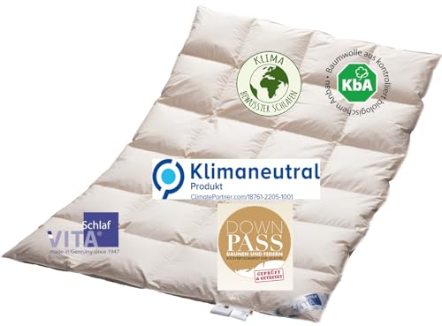 Vitaschlaf® Bio-Luxe-KBA TESTSIEGER W5 -WARM 100% GÄNSE Organic Daunendecke Deutsche Qualität Downpass 200x200cm