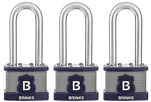 Brinks 677-44302 44 mm Laminierter Stahl handelsübliche Qualität Schloss mit 2-3/8 Zoll Bor-Stahlbügel, 3er-Pack, gleichschließend