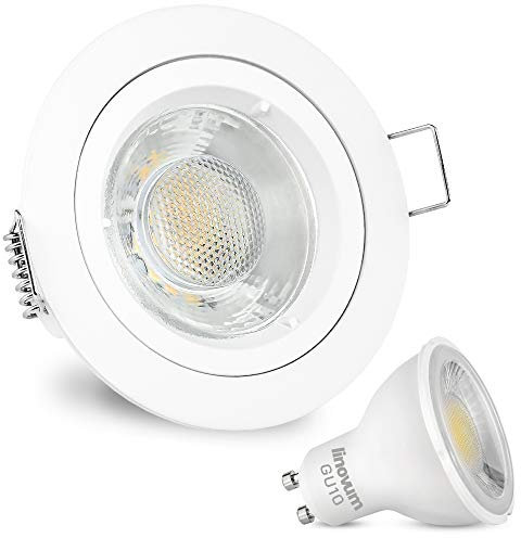 linovum LED Einbaustrahler weiß lackiert matt rund warmweiß 3W 230V Einbauleuchte Anschluss ohne Trafo inkl. GU10 Fassung