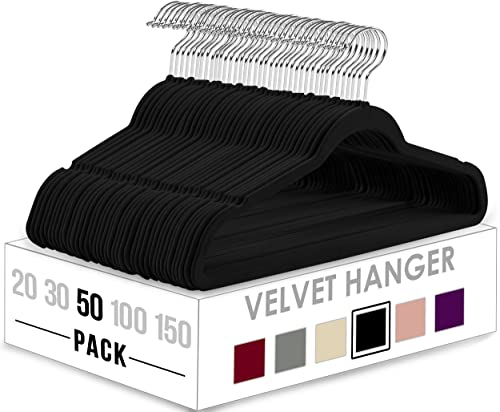 Utopia Home - Antirutsch-Kleiderbügel aus Samt - rutschfeste und strapazierfähige Kleiderbügel aus Samt - Stark genug, Jacken und Pullover zu halten (Schwarz, 50er-Pack)