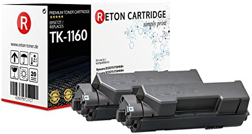 2 Reton Toner | 50% höhere Druckleistung | kompatibel mit Kyocera TK-1160 für Kyocera ECOSYS P2040dn, Kyocera ECOSYS P2040dw | je 10.800 Seiten