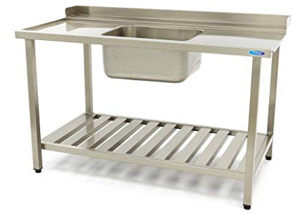 Maxima Gastro Geschirrspültisch - 120 x 75 cm - links - mit Waschbecken und Backsplash - inkl. Lagerregal