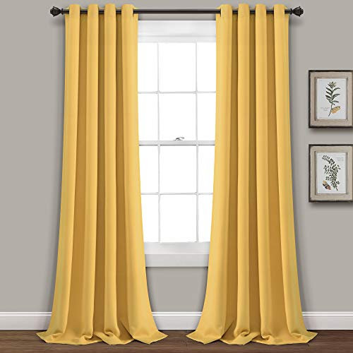 Lush Decor Insulated Grommet Blackout Window Curtain Panel Pair, Polyester, Yellow, 52 W x 95 L