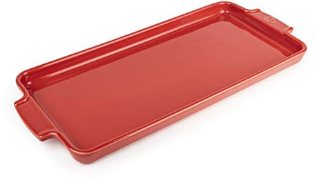 PEUGEOT - Rechteckige Servierplatte aus Keramik - 40 cm x 16 cm x 2,5 cm - 10 Jahre Garantie - Rot