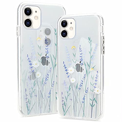 Clear Phone Case for iPhone 11 Soft Silicone Shockproof Transparent TPU Protective Daisy Floral Lavenders Patterns Design Case Girls&Women Cute Cover for iPhone 11