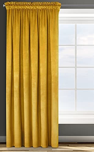 Eurofirany ROSA Vorhang Samt Velvet Kräuselband -1 STK. Weich Edel Gardine 200g/m² Elegant Glatt Einfarbig Flauschig Modern Klassisch Wohnzimmer Schlafzimmer, 135x300 cm, Senfgelb