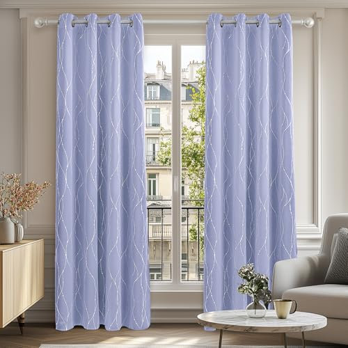 Deconovo Verdunkelungsvorhänge mit Ösen, Thermo-Verdunkelungsvorhänge, lichtundurchlässig, 2 Stück, energiesparend, für Wohnzimmer, Pastellviolett, Hellviolett, 117 x 229 cm
