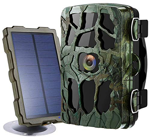 BraveKing Wildkamera 4K HD 20MP 1080P Jagdkamera Nachtsicht 98ft/30M 0,2s Bewegungsmelder 120° Weitwinkel 2.4 LCD Display IP66 Wasserdicht Überwachungskamera mit Solarpanel und 32G Speicherkarte