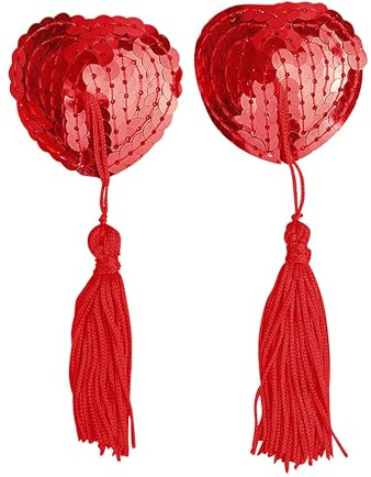 XJSGS Stickers de poitrine sexy pour la Saint-Valentin Cadeau de Saint-Valentin Autocollant de poitrine réutilisable Paillettes et pompon pour couple Jeu de rôle Accessoire de jeu de fête