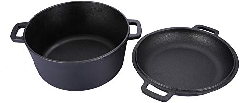 Wakects Olla de hierro fundido, 2 en 1, 26 cm, apta para todo tipo de fuegos, incluida inducción, resistente al calor