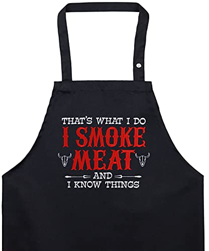 EXPRESS-STICKEREI BBQ Grillschürze - Lustige Kochschürze für Grillfans - Verstellbare Latzschürze für Männer/Frauen - Küchenschürze mit Spruch That's what I do - I smoke meat - and I know things