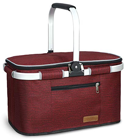 LIQINGG 35L Kühltasche Einkaufskorb Große isolierte Kühlkorb Lunchtasche Thermotasche für Büro Camping Picknick Reisen Innenbeutel Wasserdicht Seitenstütze Aufrecht Halte(Patentschutz)