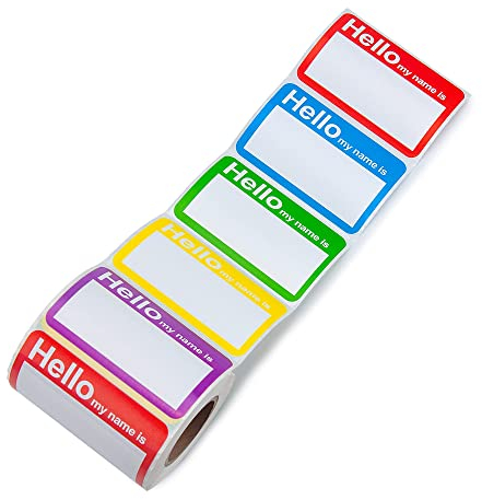 L LIKED Colorful Plain Name Tag Labels - 400 Stickers - 89mm x 57mm, Clothing for Daycare and School 5 Colors(Hello - 400 Labels)