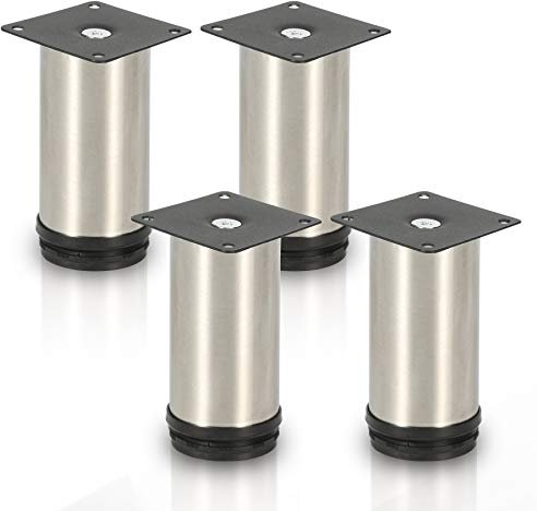 Lospitch 4er Set Edelstahl Möbelfüße Höhe 150mm, belastbar bis 250 Kg, Runde Schrankfüße Tischfuß Sofafuß Möbelbeine, für Möbel, Küchenschränke, Höhenverstellbar 15mm
