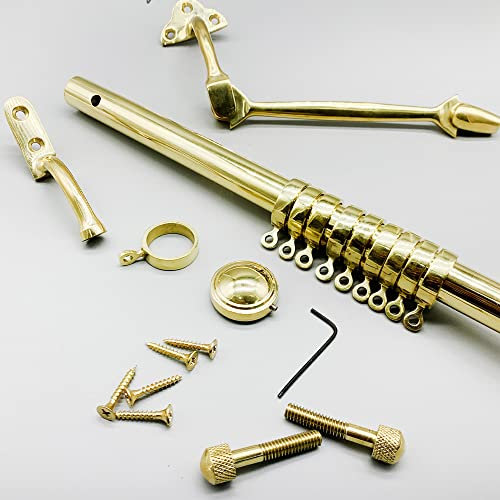 Heavy Duty Portiere Rod Solid for Doors - 42 Inches Long for Curtains - 42 Inches Long for Satin Curtains Easy to Install With Pre Drilled Holes for Your Lounge or Room Easy to Raise Curtain (Brass)