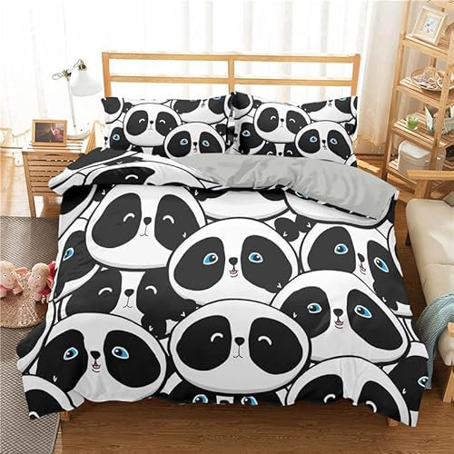 huitutu Panda Bettwäsche 135x200 cm Karikatur Panda Bambus Motiv Bettwäsche Set Kinder Mädchen Jungen Niedliches Tier Thema Bettbezug Kawaii Tier Panda Bettwäsche +1 Kissenbezüge 80 x 80 cm
