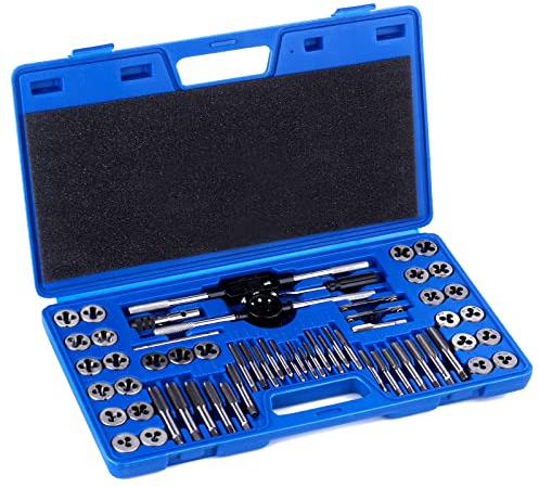 PROFLine 60teiliges Gewindebohrer und SchneideisenSet, metrisches und SAEGröße, WerkzeugSet für Reparatur von Gewindeschneiden von groben und feinen Innengewinden und Außengewinde mit