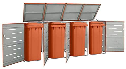 Gecheer Mülltonnenbox für 4 Tonnen Mülltonnenverkleidung Müllbox Mülltonne Müllcontainer Gartenbox Gerätebox Mülltonnenschrank 276,5x77,5x115,5 cm Edelstahl