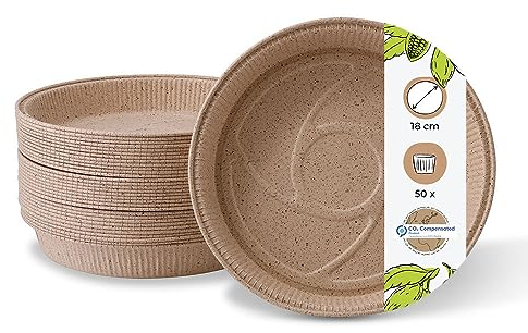 BIOZOYG Moldes para hornear de papel de cacao, redondos, 18cm de diámetro, 2,5cm de altura | Molde para hornear marrón | Moldes pequeños para quiche | Moldes Planos con linda forma 50 Piezas