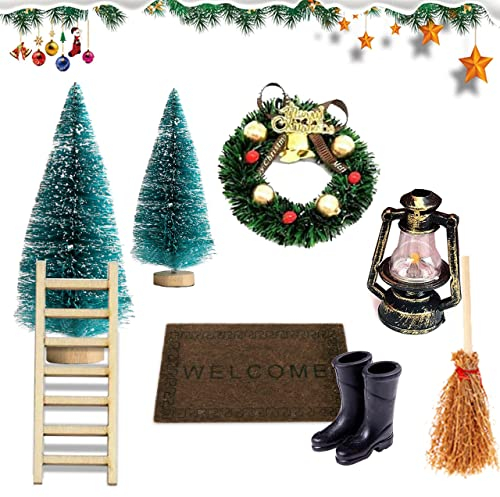 XLZJYIJ Wichteltür Set, 8 Stück Wichtel Zubehör, Wichtelhaus Weihnachtsdeko, Nissedor Weihnachtsdeko für Kinderzimmer für Outdoor Indoor Weihnachtstür Dekor