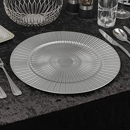 URBNLIVING 33cm Christmas Dinner Charger Plates Placemats Dining Table Setting Reusable Party Decor (Ray Silver, 12 Charger Plates)