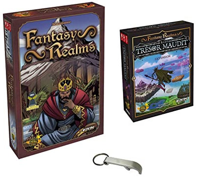 Blumie Shop Fantasy Realms Set + Erweiterung Verfluchter Schatz + 1 Flaschenöffner (Brettspiel für 2-6 Spieler, ab 14 Jahren)