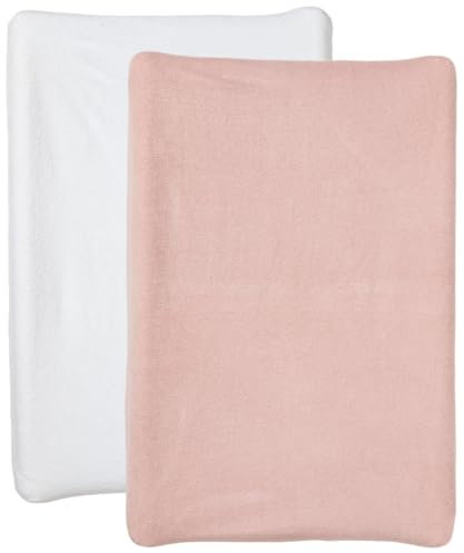 BABYCALIN - Housse matelas à langer x2 Blanc/Rose - Housse matelas à langer 50x70 cm en éponge absorbante - Housse élastique en coton Oeko-Tex - Lavable en machine