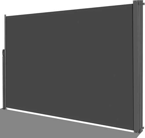 Store Latéral 180 x 350 cm (H x L) Auvent Latéral Extensible Paravent Exterieur Retractable Brise Vue Retractable Coupe-Vent Imperméable Protection Solaire Revêtement PU pour Terrasse Balcon Gris