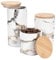 WHOLE HOUSEWARES Elegant Faux Marble Ceramic Canister Set - 3 Piece, White with Bamboo Tops - Ideal for Kitchen Storage of Coffee, Tea, Sugar, and Dry Goods