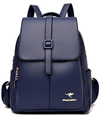 NICOLE & DORIS Rucksack Damen Klein Handtasche Rucksack Anti Diebstahl Wasserdichter Rucksäcke PU Leder Schulrucksack Cityrucksack Daypack für Reisen Freizeit Arbeit Blau