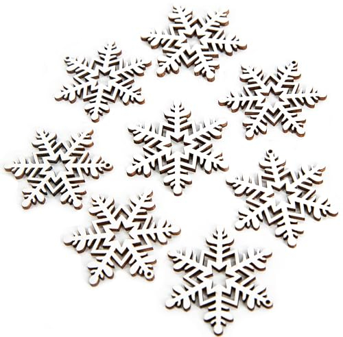 Logbuch-Verlag 8 Holz Schneeflocken weiß Ø 4 cm Streudeko Eiskristalle Winter Weihnachten Deko