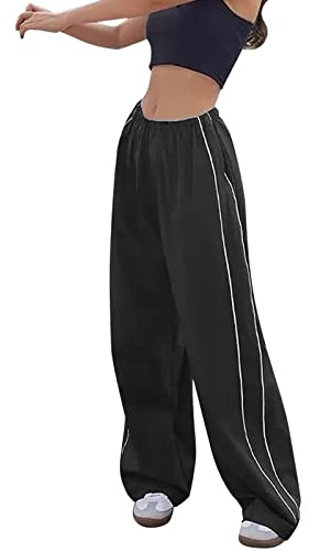 Fallschirmhose Damen Baggy - Cargohose Damen Oversize Y2K Hose Hip Hop Fallschirm Freizeithose mit Gummizug Jogginghose Streetwear Streifen Weites Bein Lange Hosen für Frauen Teenager Mädchen