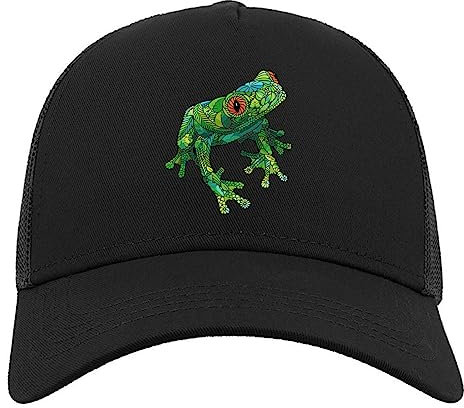 Colorful Green Frog Art Halbmaschige Trucker-Cap-Baseballmütze aus Baumwolle Schwarz