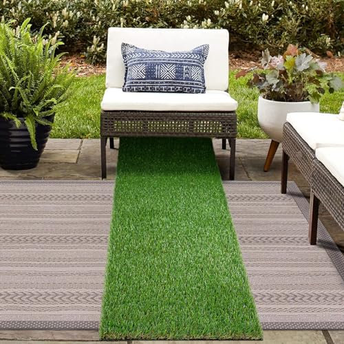 GLOBREEN Kunstrasen-Teppich, dick, realistisch, für Hunde, Terrasse, Balkon, Deckboden, Hinterhof, Landschaft, Innen- und Außenbereich, Garten, Rasenteppich, mit Drainageloch, 6 x 1,8 m