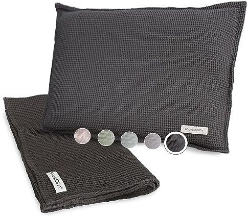 SAUNASOFA Sauna Set - Kissen 40x50 cm & Handtuch 100x200 cm aus Baumwolle - Waschbar & hitzebeständig - Wellness Zubehör für Sauna & Infrarotkabine - Geschenk-Idee für Saunagänger in Anthrazit
